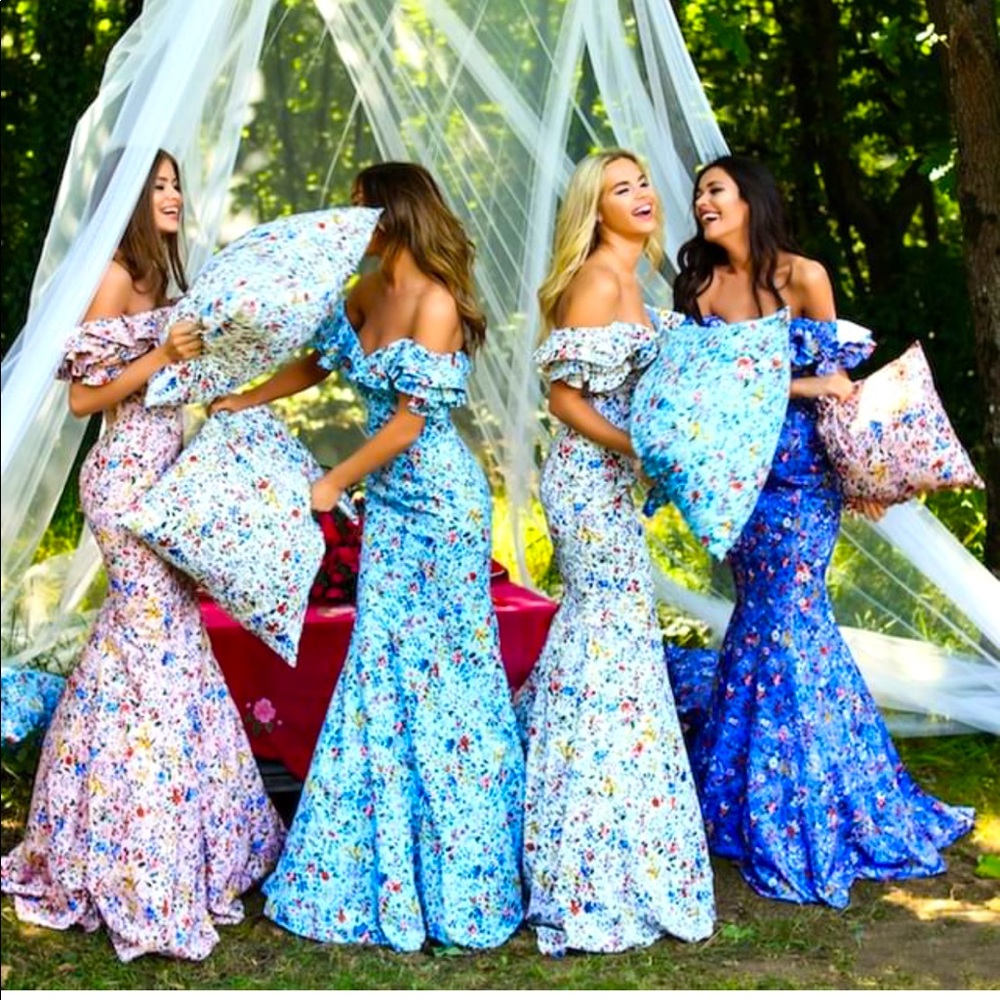 Tarik ediz 50306 off the shoulder floral gown